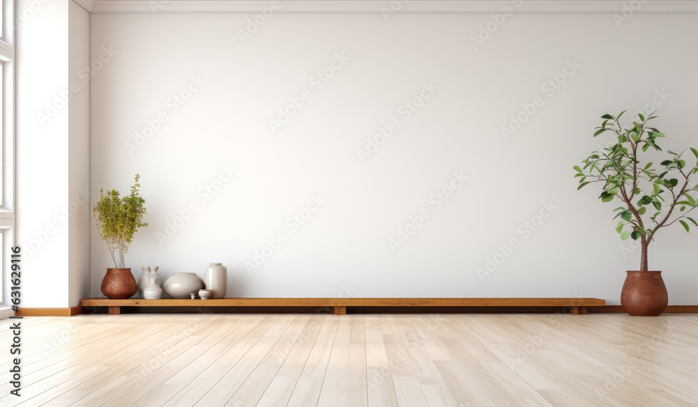 Empty blank room with light wooden accents, in the style of traditional Vietnamese rooms, zen-inspired, study place, minimalist designs. Empty blank room with light wooden accents, in the style of traditional Vietnamese rooms, zen-inspired, study place, minimalist designs.
