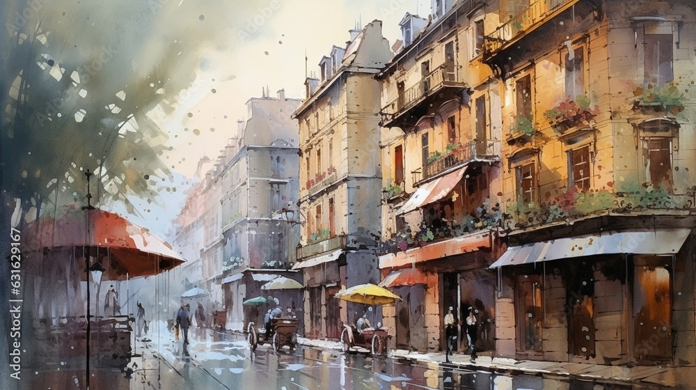 Painting watercolor large strokes the streets Ai generated art