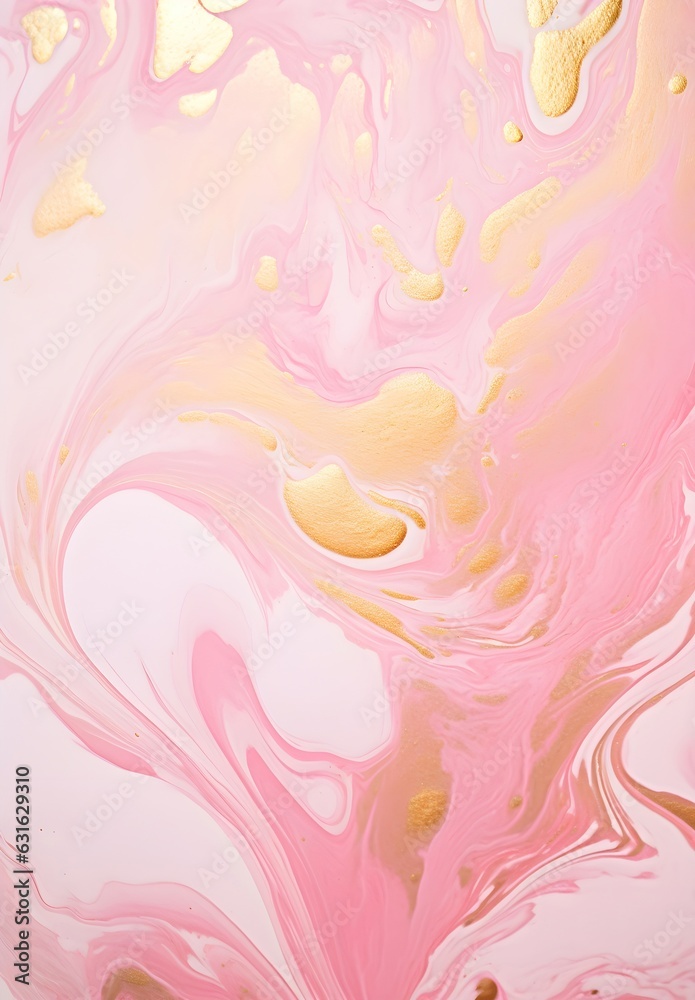 Elegant pink alcohol ink background with gold glitter elements. AI generative