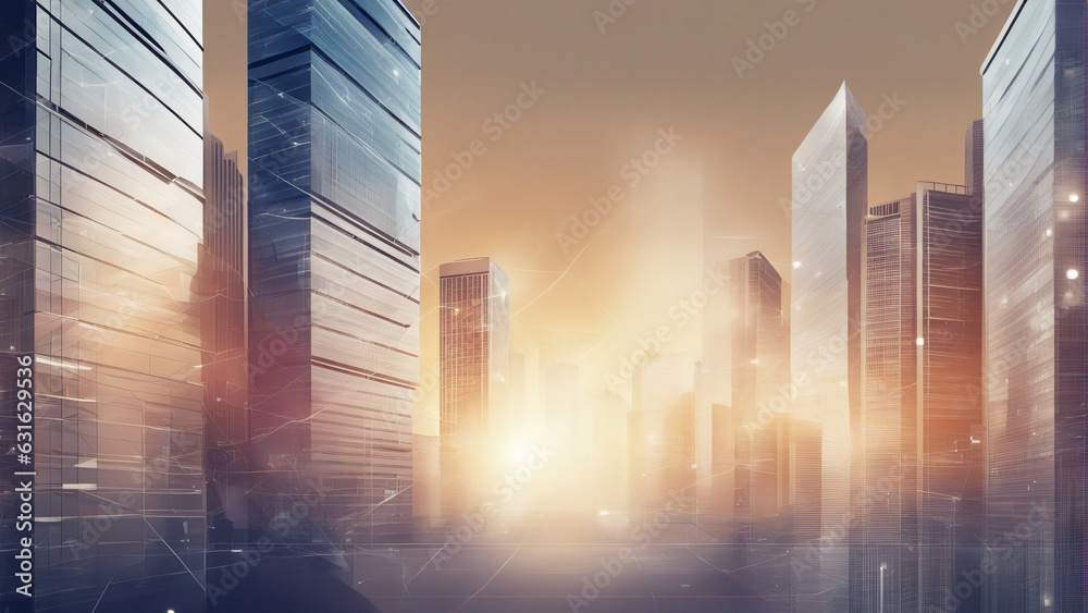 business background banner with office buildings, innovation technology for business