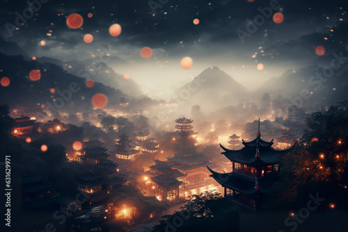 Illustration of the enchantment of the Mid-Autumn Festival, a celebration filled with moonlit joy, delicious treats, and cherished traditions. Generative AI