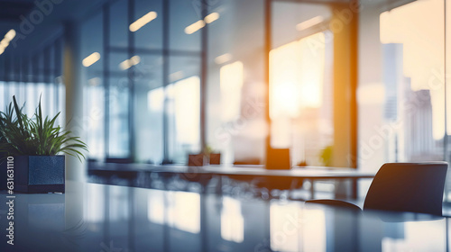 Blurred empty open space office. Abstract light bokeh at office interior background for design.