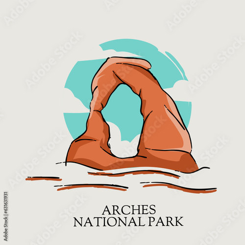 vector of arches national park in arizona in blue sky perfect for print,etc