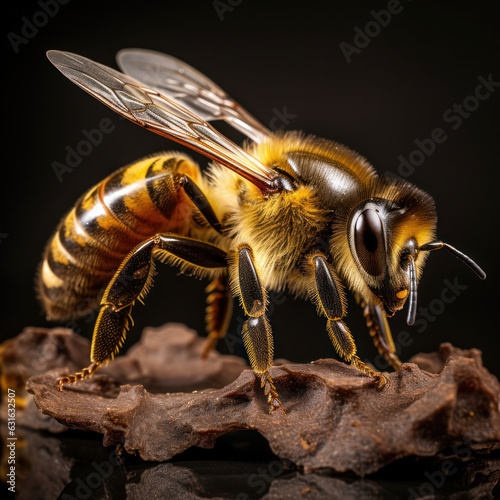 Close up of bees in a beehive on honeycomb