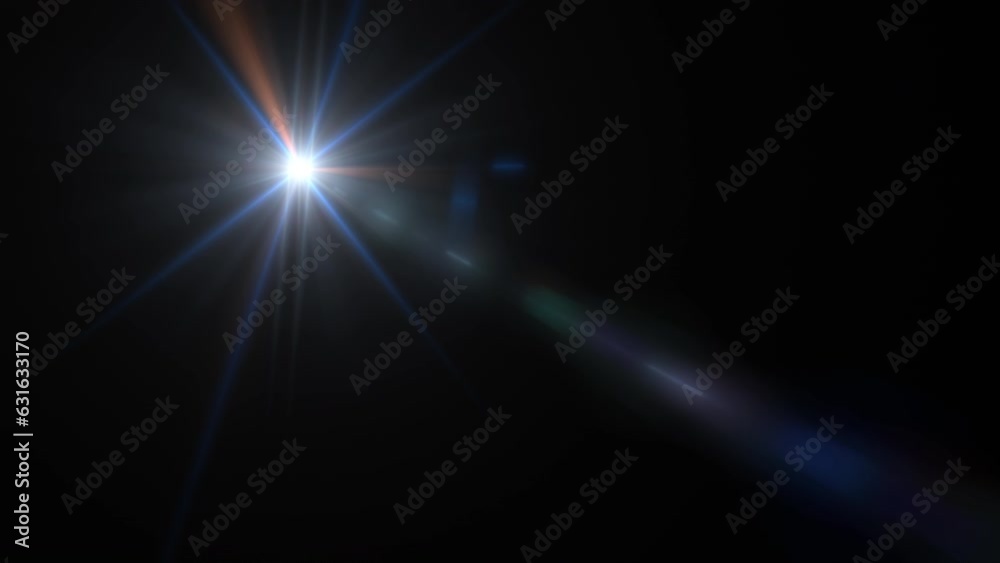 Multicolored optical lens flares light flashing burst animation effects on dark background.