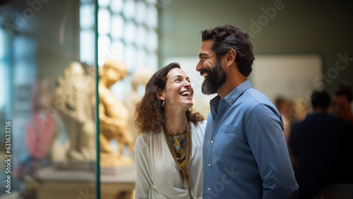 Middle age couple smiling while enjoying a museum
