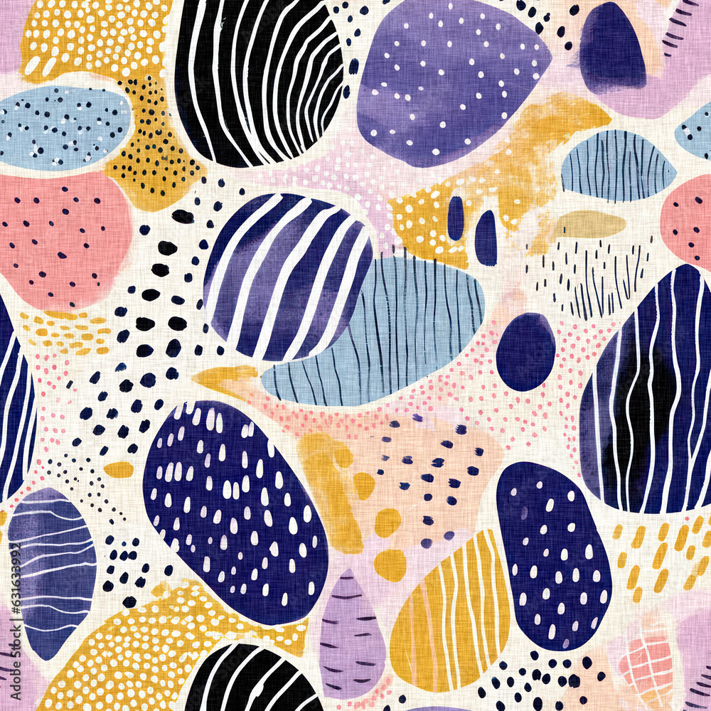  Seamless trendy pebble rock repeat background. Tropical modern beach stones coastal pattern clash fabric print for summer textile designs with a fresh linen cotton effect.
