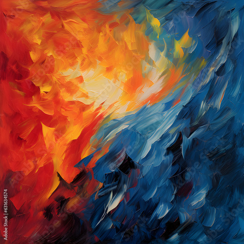 oil painting fire and ice: abstract background image in blue and red