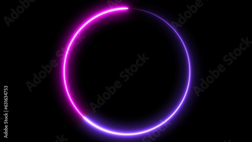Circle shape frame pink and purple color glowing fluorescent neon lights on black screen. 