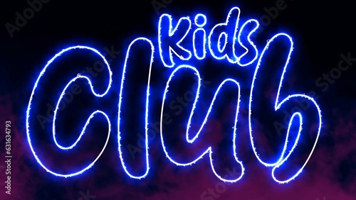 Kids Club electric red lighting text with on black background. Kids Club text word.