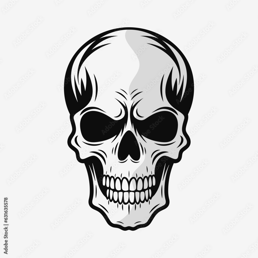 Human skull logo. Black and white emblem. Vector illustration