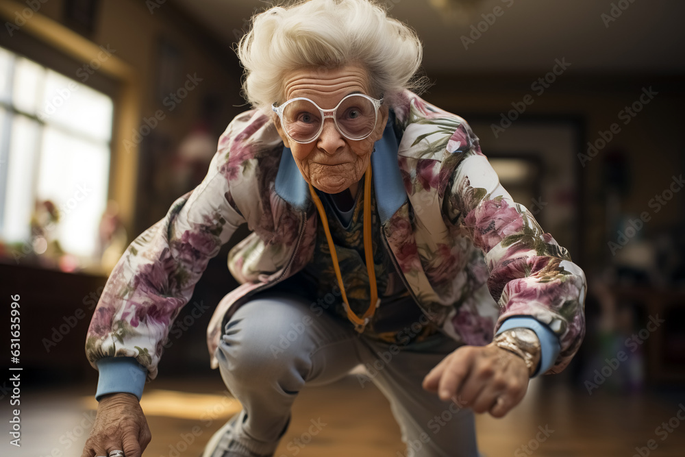 Granny dances Breakdance with enthusiasm
