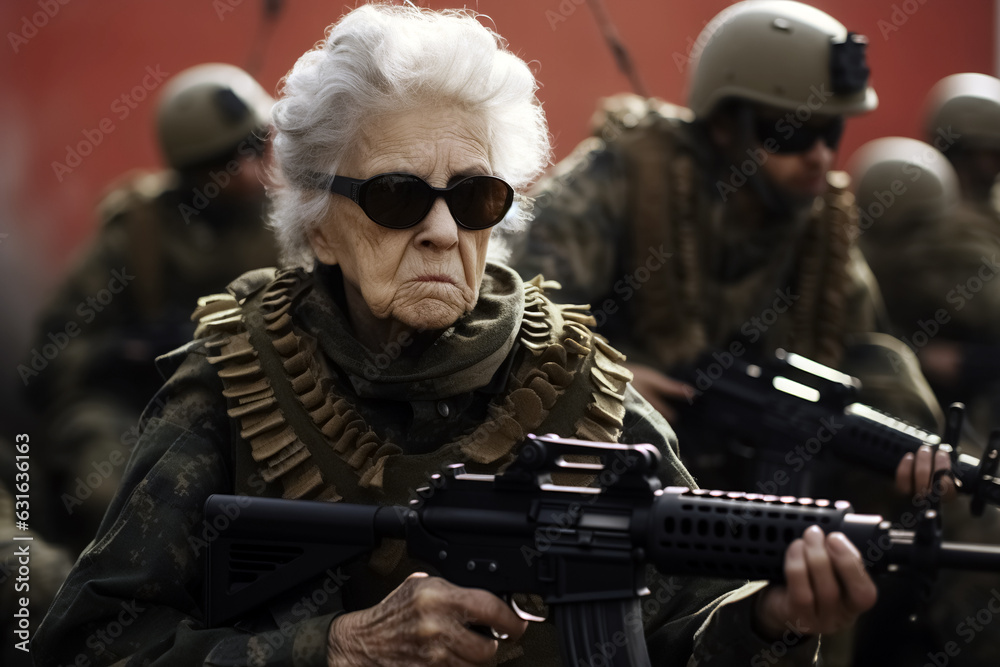 Fototapeta premium Grandma join the Army