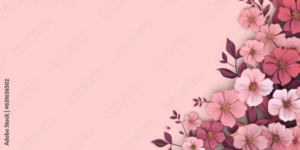 Flowers, floral, background, border frame , flat lay, top view, copy space, mock up, illustration