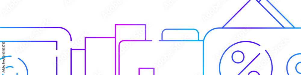 Banking and money related horizontal banner or bottom border template background. Flat modern gradient line vector illustration isolated on white. Banking and money related horizontal banner or bottom border template background. Flat modern gradient line vector illustration isolated on white.