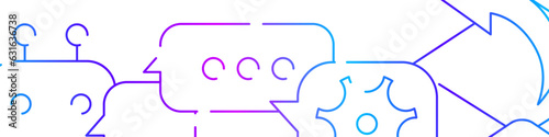 Support, connection, assistance related horizontal banner or bottom border template background. Flat modern gradient line vector illustration isolated on white.