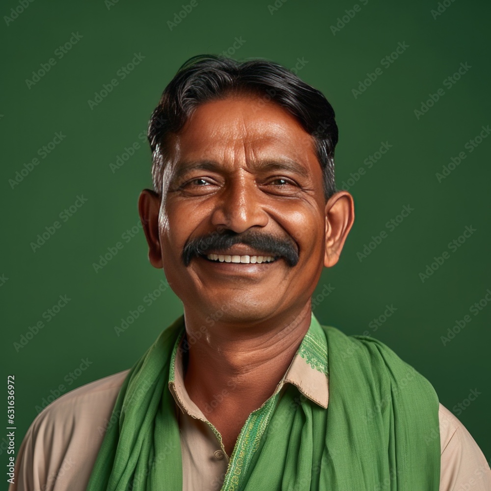 Portrait of a Middle Aged Indian Man Headshot on a Green Background Portrait of a Middle Aged Indian Man Headshot on a Green Background