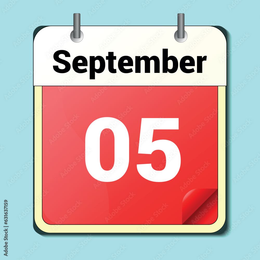 calendar vector drawing, date September 5 on the page calendar vector drawing, date September 5 on the page