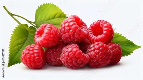 Raspberries on white background, in the style of dark pink and light emerald, Bold colors- Generative AI