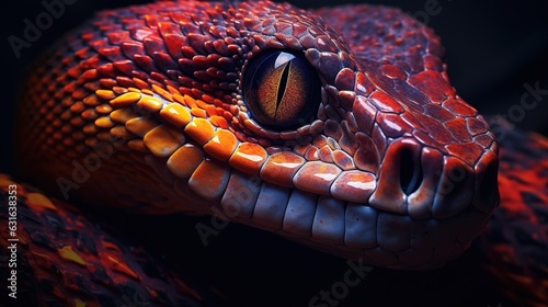 Macro Photography of a Colorful Poisonous Snake. Professional Wallpaper. In the style of National Geographic.