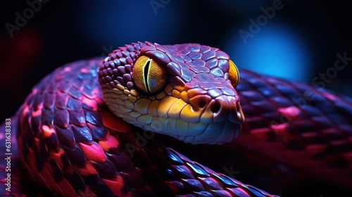 Macro Photography of a Colorful Poisonous Snake. Professional Wallpaper. In the style of National Geographic.