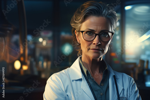 Senior doctor in a lab coat standing with arms crossed and doctor Stethoscope   inspiring trust and confidence