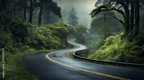 A picturesque forest road surrounded by nature's beauty