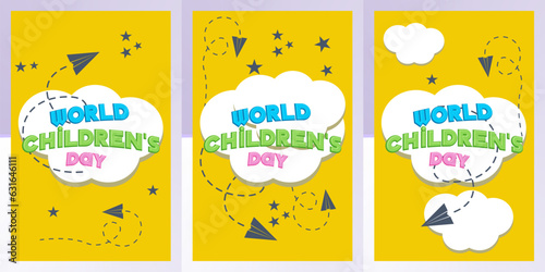 Set of Standing Banner of Happy Children's Day text WIth Creative Background