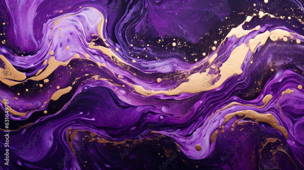An abstract painting with gold and purple colors An abstract painting with gold and purple colors