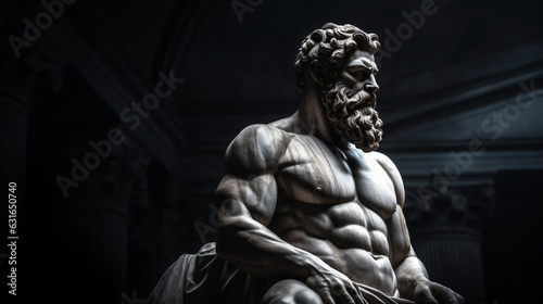 Fotografie, Obraz sculpture Stoic marble man in an ancient Roman temple