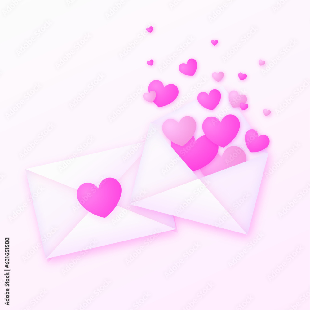 Vector envelope with heart isolated on pink background.