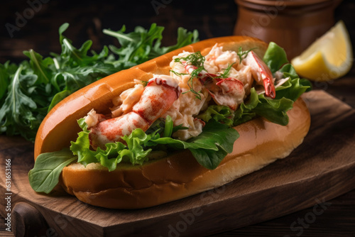Lobster Roll: A Delicious, Buttery and Tangy Seafood Sandwich Served on a Rustic Wooden Platter