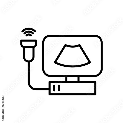 Ultrasound research vector icon. Medical diagnostic equipment, ecography. Vector illustration isolated on a white background.
