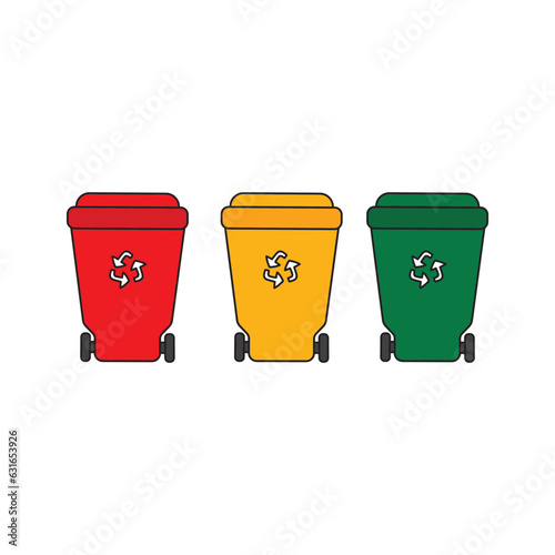 Kids drawing Cartoon Vector illustration set of recycle bin Isolated on White Background
