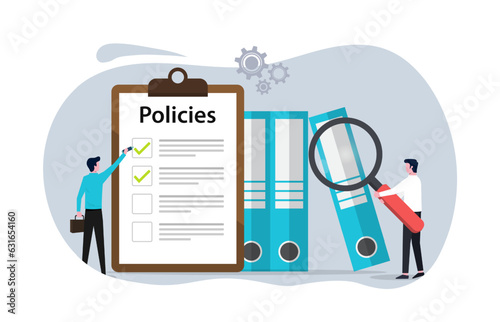 Regulatory compliance rules concept for office employees to achieve business goals. Moral standards and productivity. Policies list board company with check list.