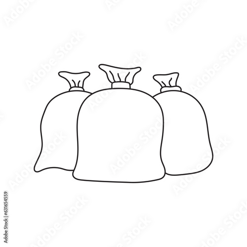 Hand drawn Kids drawing Cartoon Vector illustration trash bin bags plastic Isolated on White Background