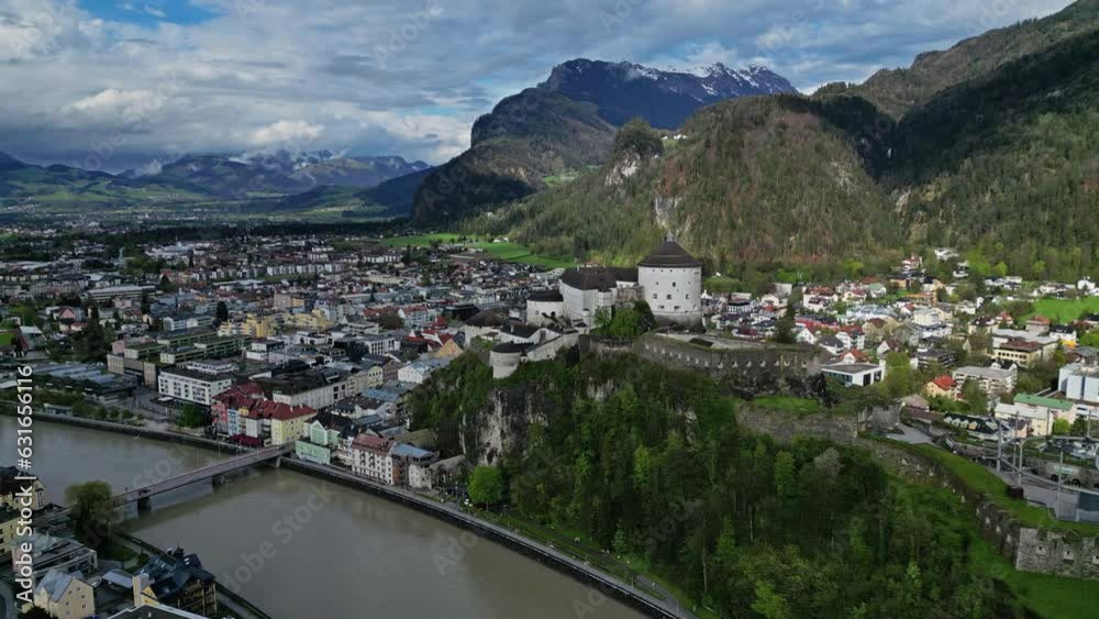 Aerial around view of Kufstein town with medieval Castle fortress in Tyrol, Austria, Alps mountains, 4k Aerial around view of Kufstein town with medieval Castle fortress in Tyrol, Austria, Alps mountains, 4k
