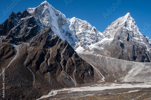 Beautiful view of Mt.Taboche  6495m  and Mt.Cholatse  6440m  on the way to Everest base camp trek in Nepal.