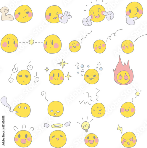 様々な漫符に顔アイコンを組み合わせたカラーイラストセット