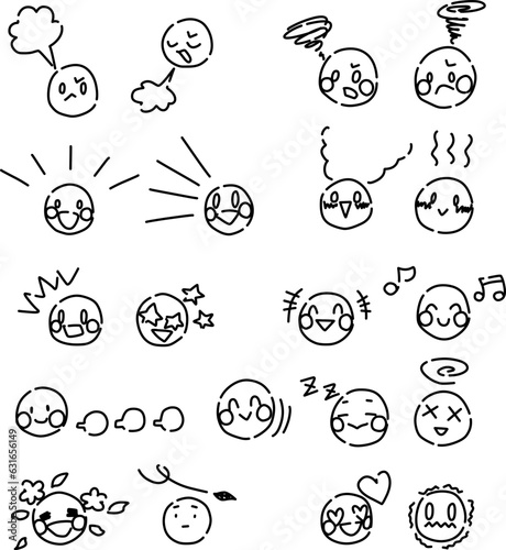 様々な漫符に顔アイコンを組み合わせた線画セット