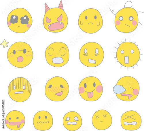 漫画的な表現を使ったいろいろな表情アイコンセット