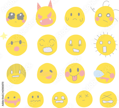 漫画的な表現を使ったいろいろな表情アイコンセット
