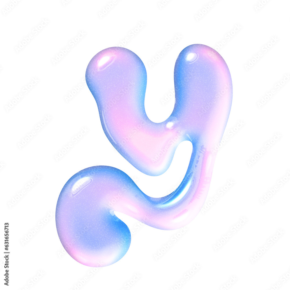 Y alphabet with y2k liquid pastel hologram chrome effect