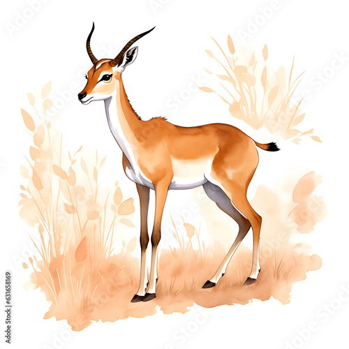 Gazelle in cartoon style. Cute Little Cartoon Gazelle isolated on white background. Watercolor drawing  hand-drawn in watercolor. For children s books  for cards  Children s illustration