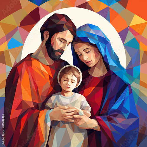 Holy Family in Low Poly Colorful photo