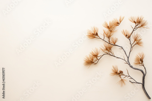Dried leaves and pines on minimalist background