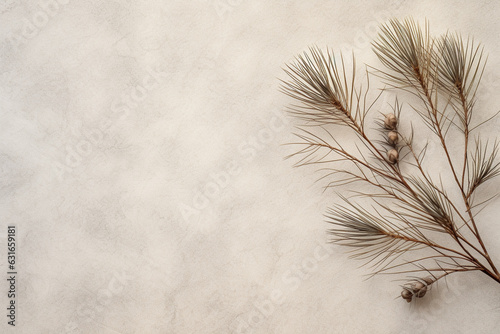 Dried leaves and pines on textured background