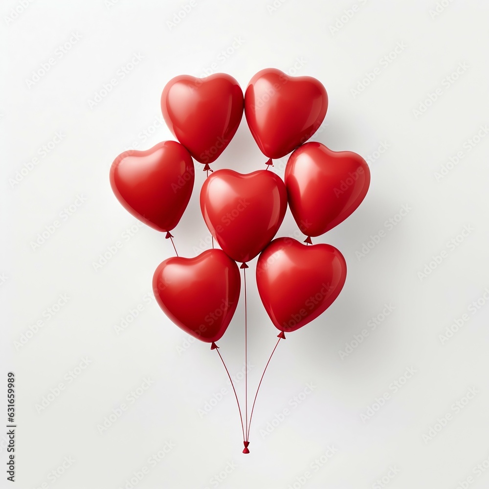 Bright Heart Red Balloons Isolated on White Background. Generative ai