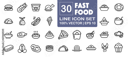 Fast Food Line icon collection. food icon. junk food icon, cake. Vector icon