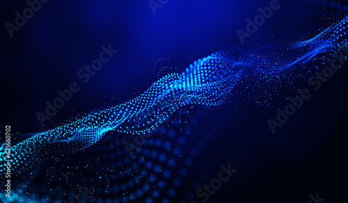 3D abstract digital technology blue light particles on blue background. © Jonh_Walker